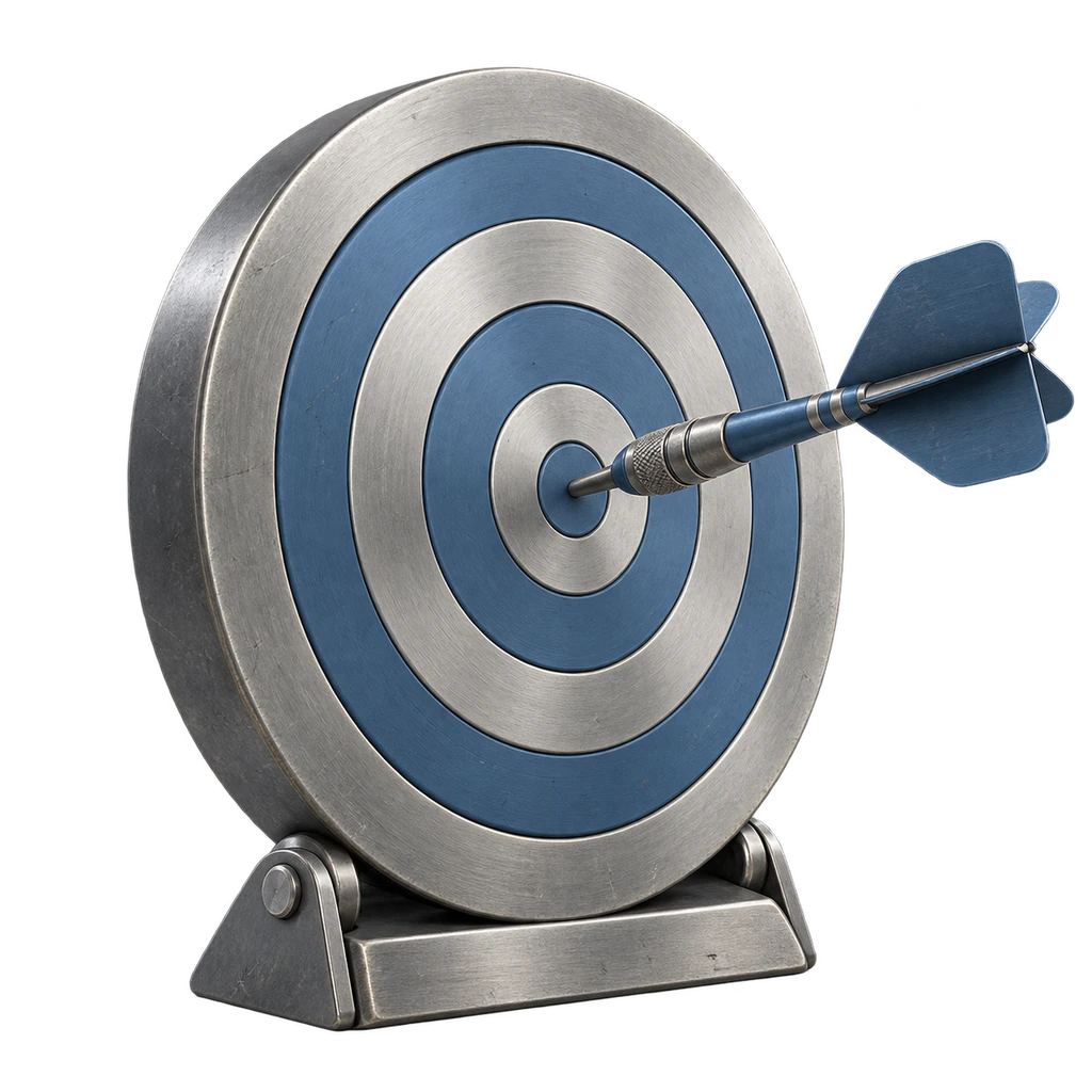 A dart in the centre of a bullseye target