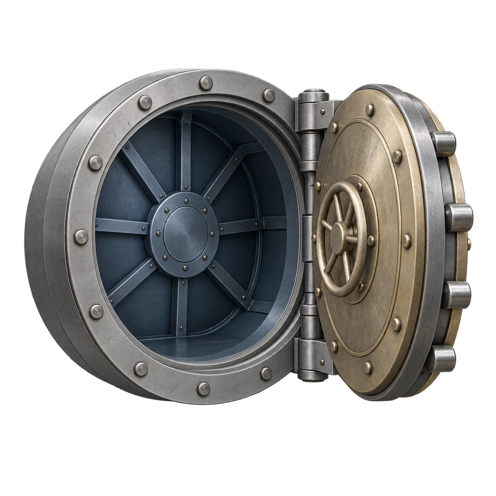 An open bank vault door