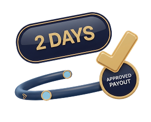 A “2 days” badge beside an approved payout mark